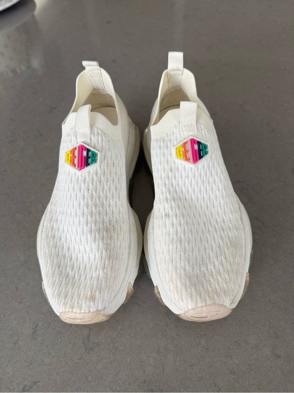 Kurt Geiger White Slip-On Sneakers with Rainbow Logo 8 Excellent condition - Picture 2 of 7